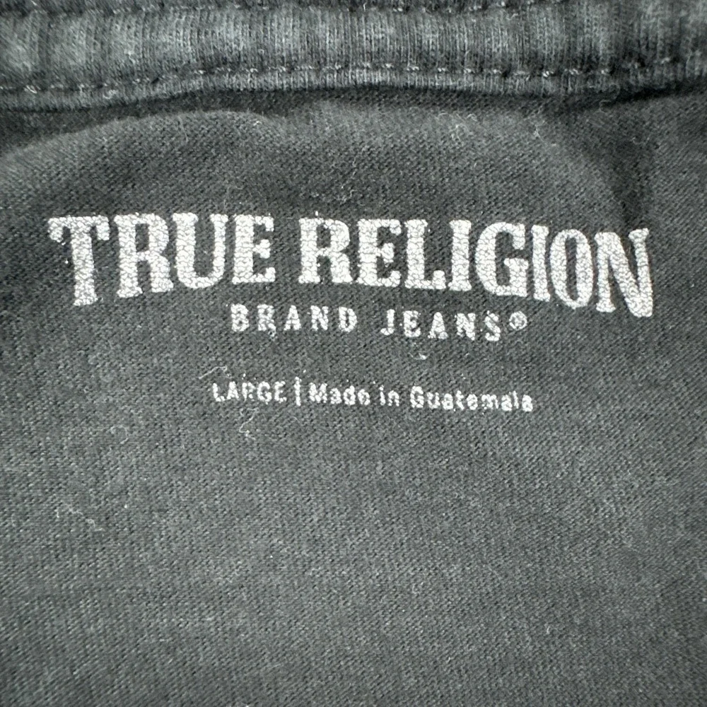 True Religion Shirt Mens Large Black Bleachers Graphic Logo Crewneck Tee Tagless